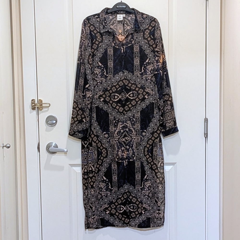 EUC Nordic Bazaar M Sheer Richly Patterned Shirt Dress